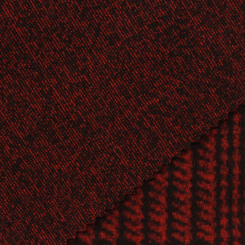 Red Houndstooth Jacquard, Poly-Viscose, 300 gsm