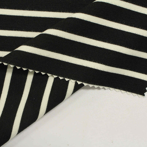 Black Horizontal-Stripe Ponte Knit, Viscose-Poly, 280 gsm