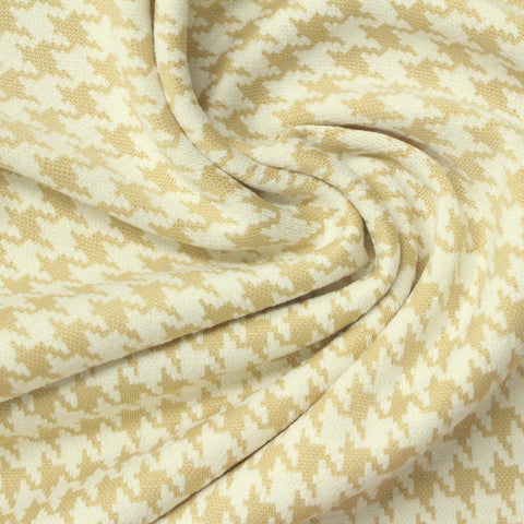 Beige Houndstooth Interlock Knit, Poly-Viscose