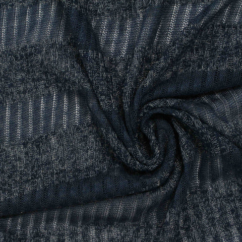 Jacquard Viscose Polyester Blend Stretch Rib Knit Fabric, 115 gsm, 145 cm — Navy