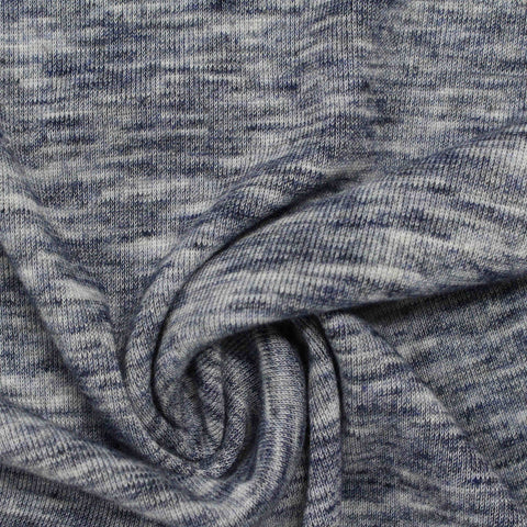 Blue Marl Rib Knit, Poly-Viscose, 232 gsm