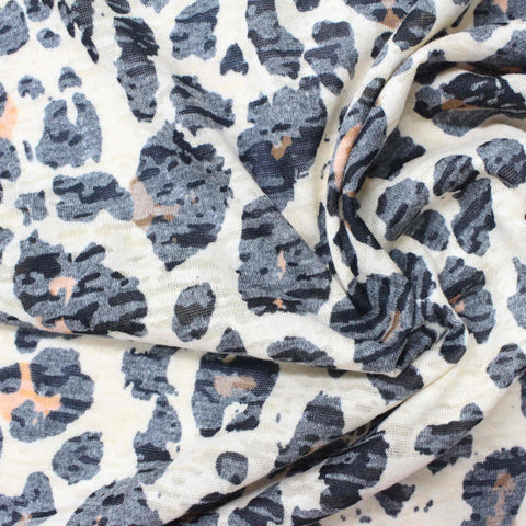 Dark Blue Bold-Leopard Jersey Knit, Poly-Cotton
