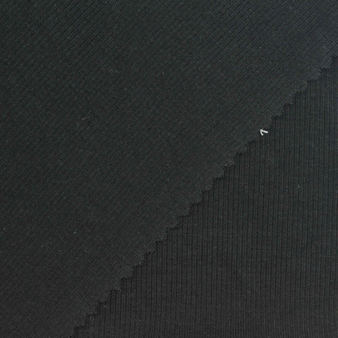 Cotton Stretch Rib Knit Fabric, 190 gsm, 100 cm — Black