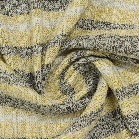 Yellow Check Rib Knit, Poly-Viscose