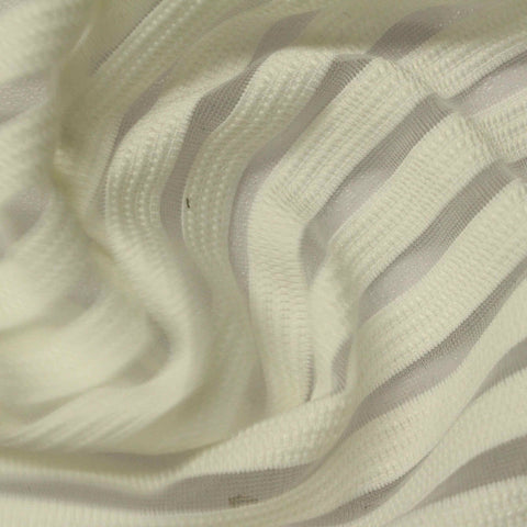 Bold Striped Polyester Stretch Rib Knit Fabric, 225 gsm — Beige