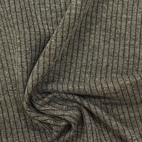 Heathered Charcoal Stripe Rib Knit, Poly-Viscose