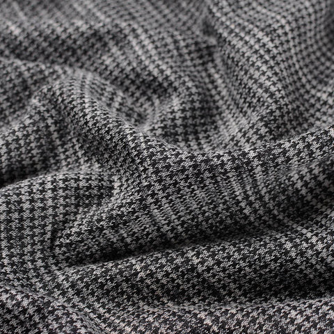 Black Houndstooth Interlock Knit, Cotton-Poly, 160 gsm