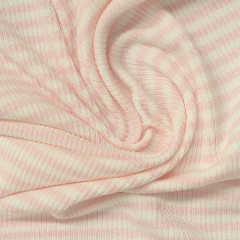 Light Pink Horizontal-Stripe Rib Knit, Viscose
