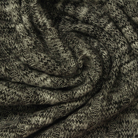 Black Marl Rib Knit, Viscose-Poly, 220 gsm