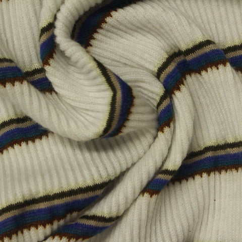 Cream Horizontal-Stripe Rib Knit, Polyester, 220 gsm, ref EF-228178