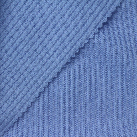 Brushed Polyester Viscose Stretch Rib Knit Fabric, 190 gsm, 165 cm — Blue