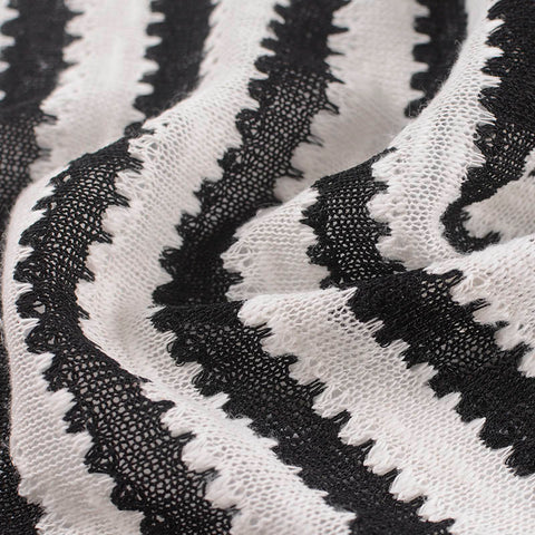 Black Horizontal-Stripe Chunky Knit, Cotton-Poly, 168 gsm
