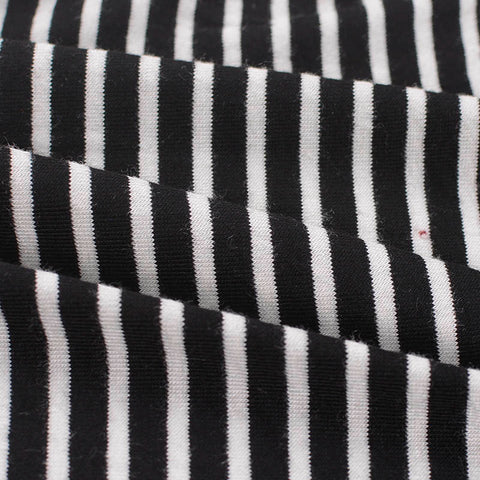 Black Vertical-Stripe Jersey Knit, Viscose, 165 gsm