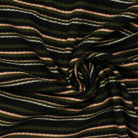 Dark Green Horizontal-Stripe Rib Knit, Polyester