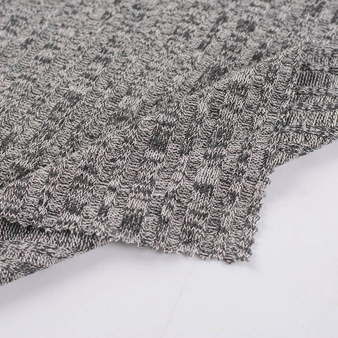 Dark Grey Vertical-Stripe Rib Knit, Viscose-Poly, 210 gsm