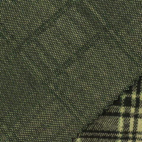 Dark Green Plaid Interlock Knit, Poly-Viscose
