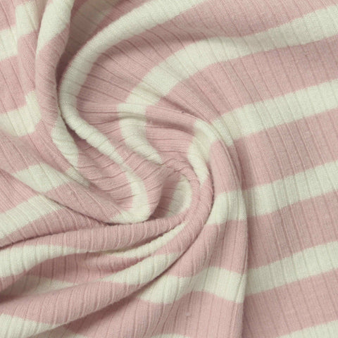 Pink Horizontal-Stripe Rib Knit, Poly-Viscose, 320 gsm