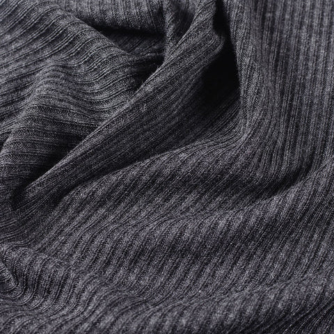 Dark Grey Marl Rib Knit, Poly-Viscose, 200 gsm
