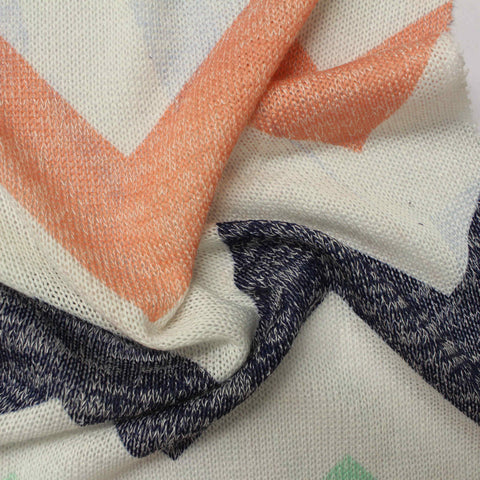 White Bold-Chevron Chunky Knit, Poly-Viscose