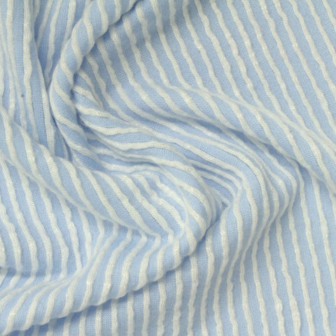 White Vertical-Stripe Jersey Knit, Viscose-Poly