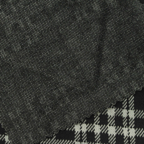 Black Plaid Interlock Knit, Poly-Viscose, 252 gsm