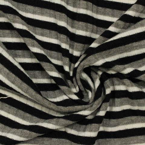 Black Horizontal-Stripe Rib Knit, Poly-Viscose, 170 gsm, 135 cm