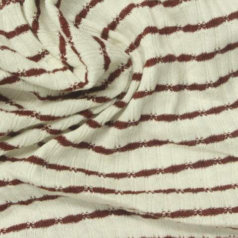 Brown Horizontal-Stripe Rib Knit, Cotton, 145 gsm