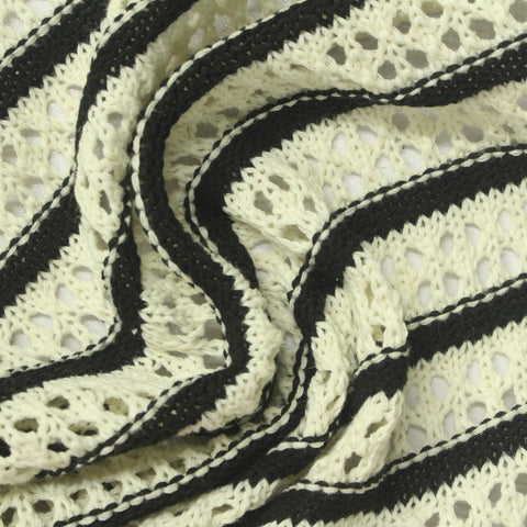 Black Horizontal-Stripe Pointelle Knit, Poly-Cotton, 300 gsm