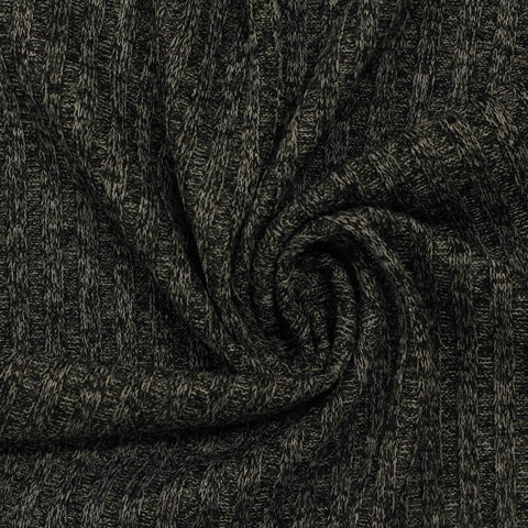 Dark Grey Marl Rib Knit, Polyester, 180 gsm, 160 cm