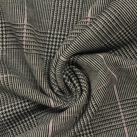Black Plaid Interlock Knit, Polyester, 290 gsm