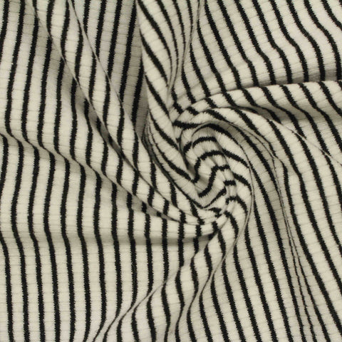 Striped Polyester Cotton Stretch Rib Knit Fabric, 272 gsm, 129 cm — Beige