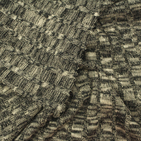 Dark Grey Heather Rib Knit, Poly-Viscose, 203 gsm