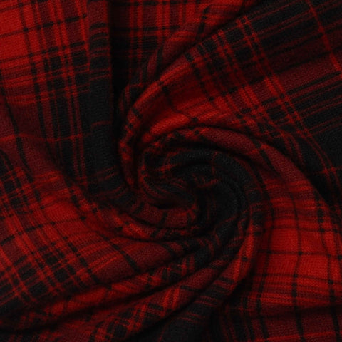 Red Plaid Chunky Knit, Polyester, 180 gsm
