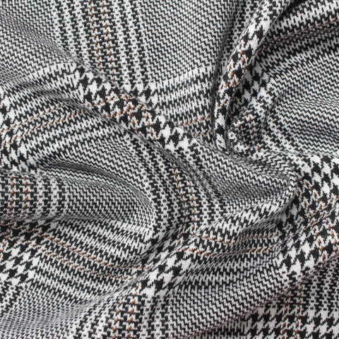 Black Plaid Interlock Knit, Poly-Viscose