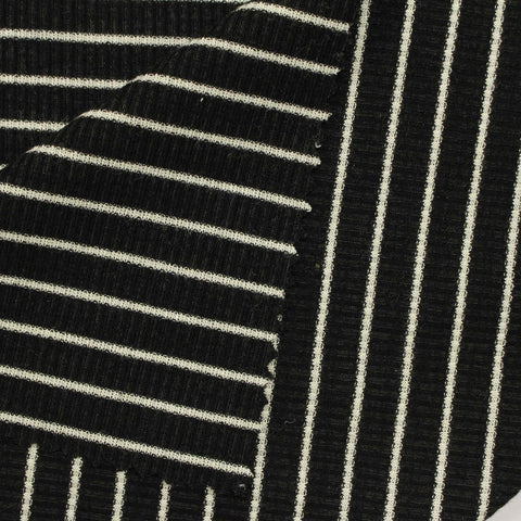 White Horizontal-Stripe Rib Knit, Poly-Viscose, 188 gsm