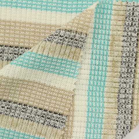 Cream Horizontal-Stripe Rib Knit, Viscose-Poly, 294 gsm