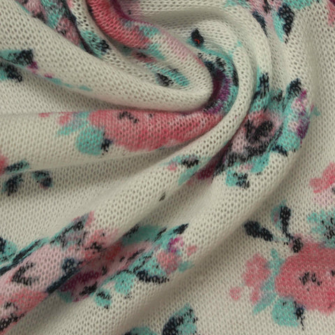 Pink Floral Jersey Knit, Polyester, 150 gsm