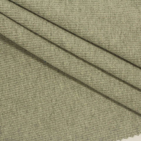Light Olive Heathered-Marl Rib Knit, Cotton-Poly