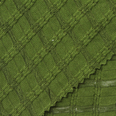 Green Textured-Grid Interlock Knit, Cotton-Poly