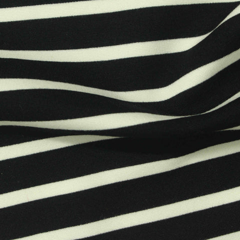 Black Horizontal-Stripe Ponte Knit, Viscose-Nylon, 340 gsm