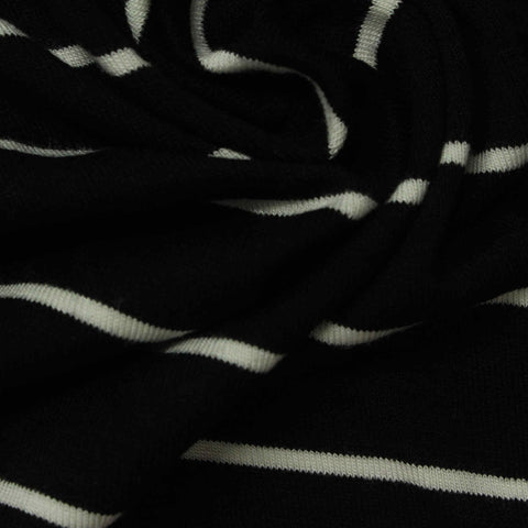 White Horizontal-Stripe Jersey Knit, Viscose, 210 gsm
