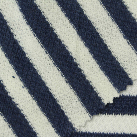 Navy Horizontal-Stripe French Terry, Poly-Cotton, 200 gsm