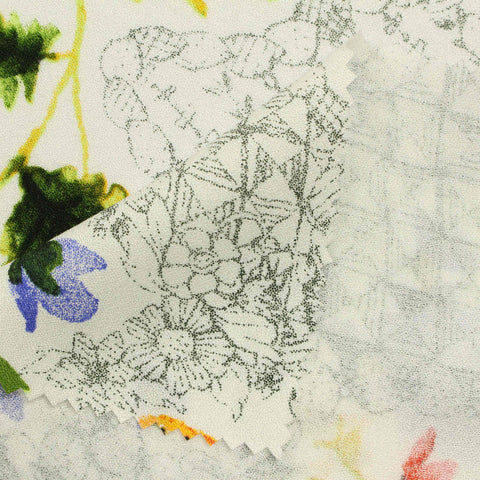 White Floral Linen-Look, Viscose