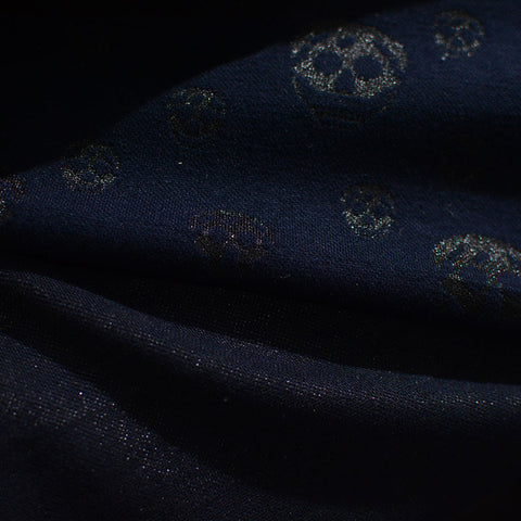 Dark Blue Tone-on-Tone Skull Jacquard, Poly-Viscose