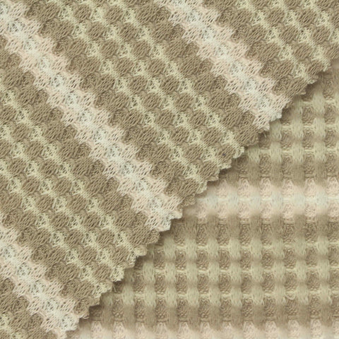 Beige Horizontal-Stripe Waffle Knit, Polyester