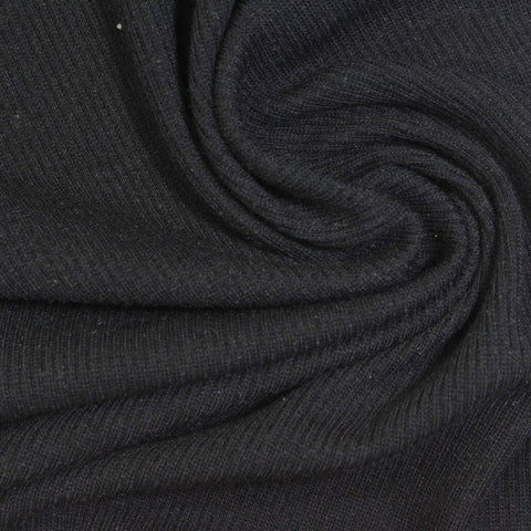Polyester Viscose Stretch Rib Knit Fabric, 270 gsm, 120 cm — Black