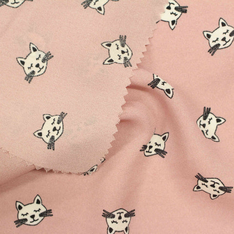 White Cartoon-Cat Woven, Polyester