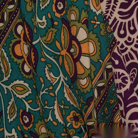 Teal Ornate-Floral Woven, Viscose