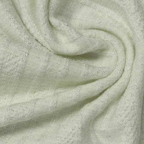 Cream Vertical-Stripe Pointelle Knit, Viscose-Poly