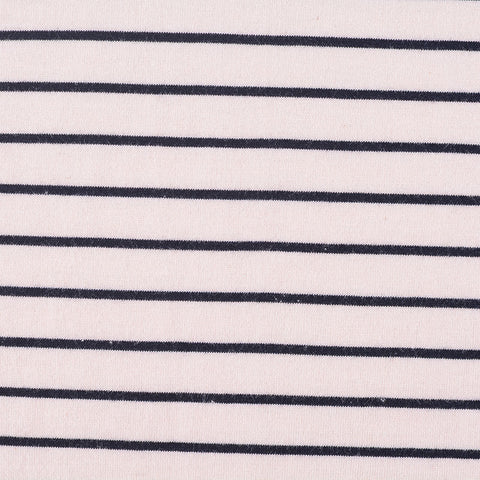 White Horizontal-Stripe Jersey Knit, Cotton, 165 gsm